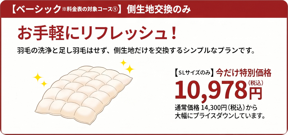 羽毛ふとんリフォーム期間限定キャンペーン,ベーシックコース