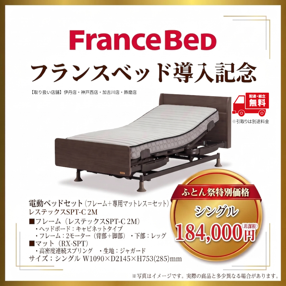 フランスベッド導入記念,電動ベッドセット,レステックスSPT-C 2M